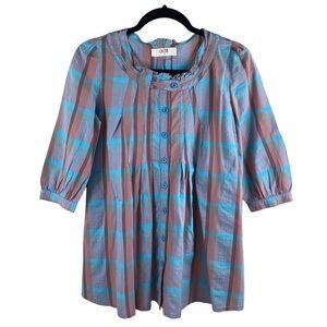 Qizi Women’s Plaid‎ Blouse Elbow Length Sleeve Button Front Blouse